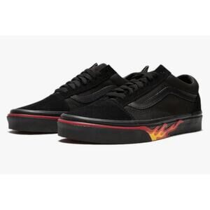 VANS Old Skool Flame Wall Black‎ On Black Skate Shoes Slip On Sneakers Mens 11.5
